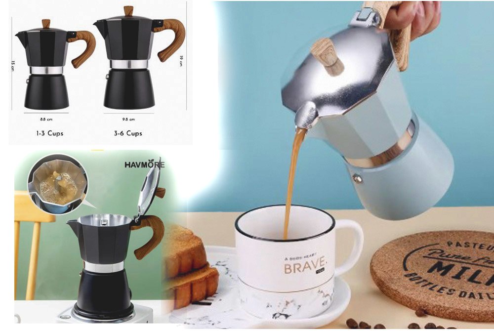 150ml/300ml Vintage Moka Pot Espresso Maker with Wooden Handle – Classic Italian Stovetop Coffee Maker for Home & Café