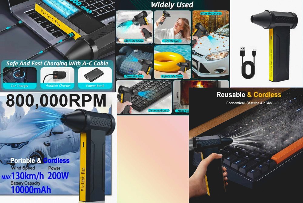 800000 RPM High-Speed Turbo Electric Air Blower Rechargeable 10000mAh Brushless Motor Powerful Dust Cleaning Blower for PC, Car & Home